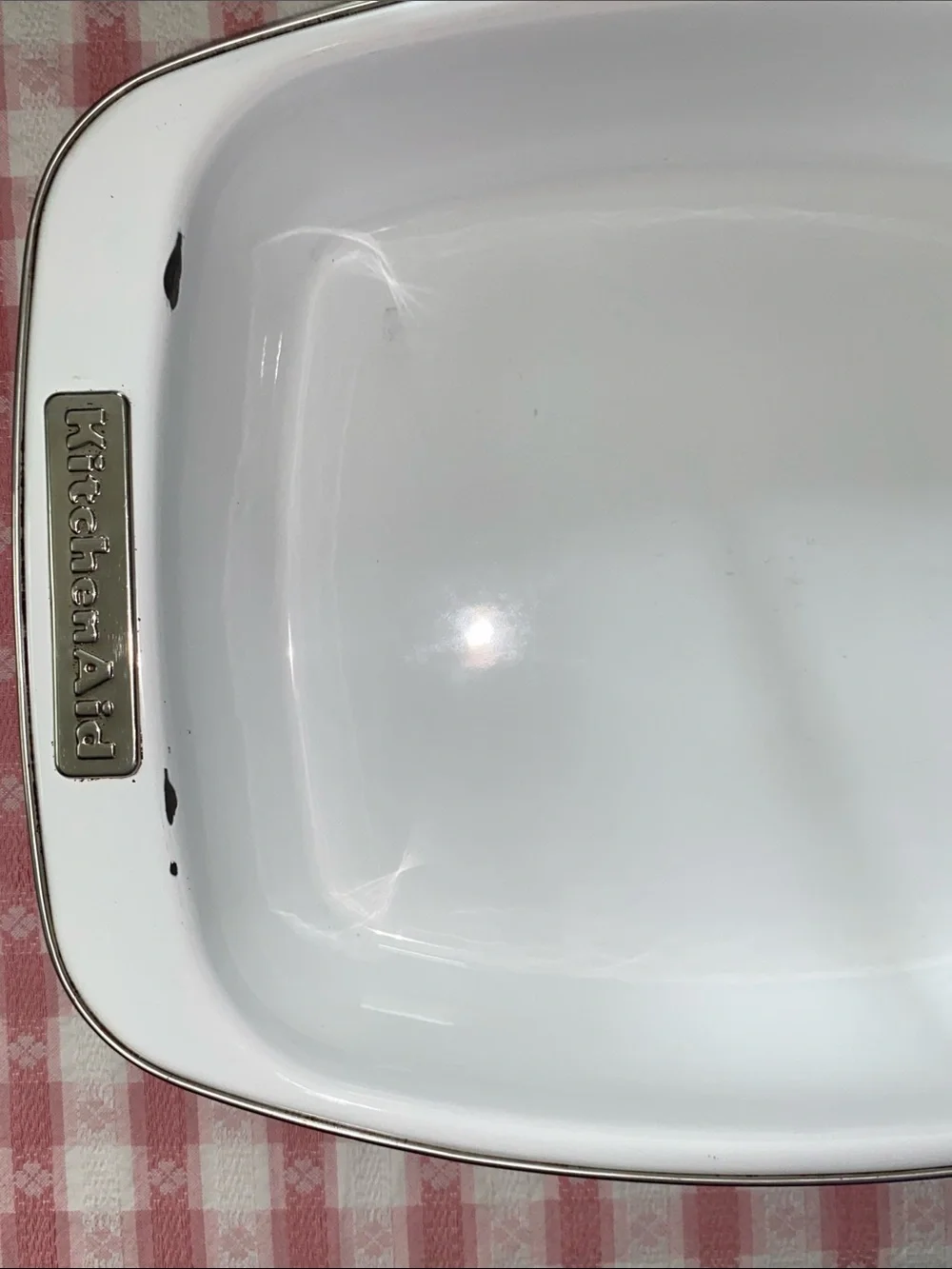Vintage Kitchen Aid White Terra Cotta Porcelain Enameled Baking Roasting Pan